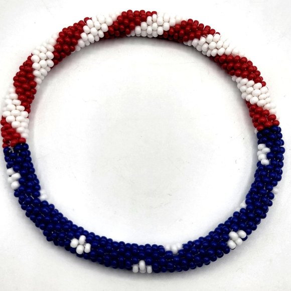 USA Flag Pattern Handmade Seed Beads Bracelets,Patriotic Colors Pattern Crochet - Picture 2 of 10